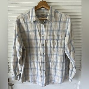 LL Bean Women’s Beige Plaid Soft Flannel Cotton Long Sleeve Button Shirt Medium